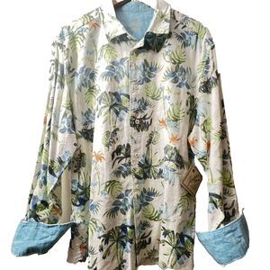 Paradise Collection Mens Shirt XL Linen Cotton Blend Button Up Tropical Palm NWT